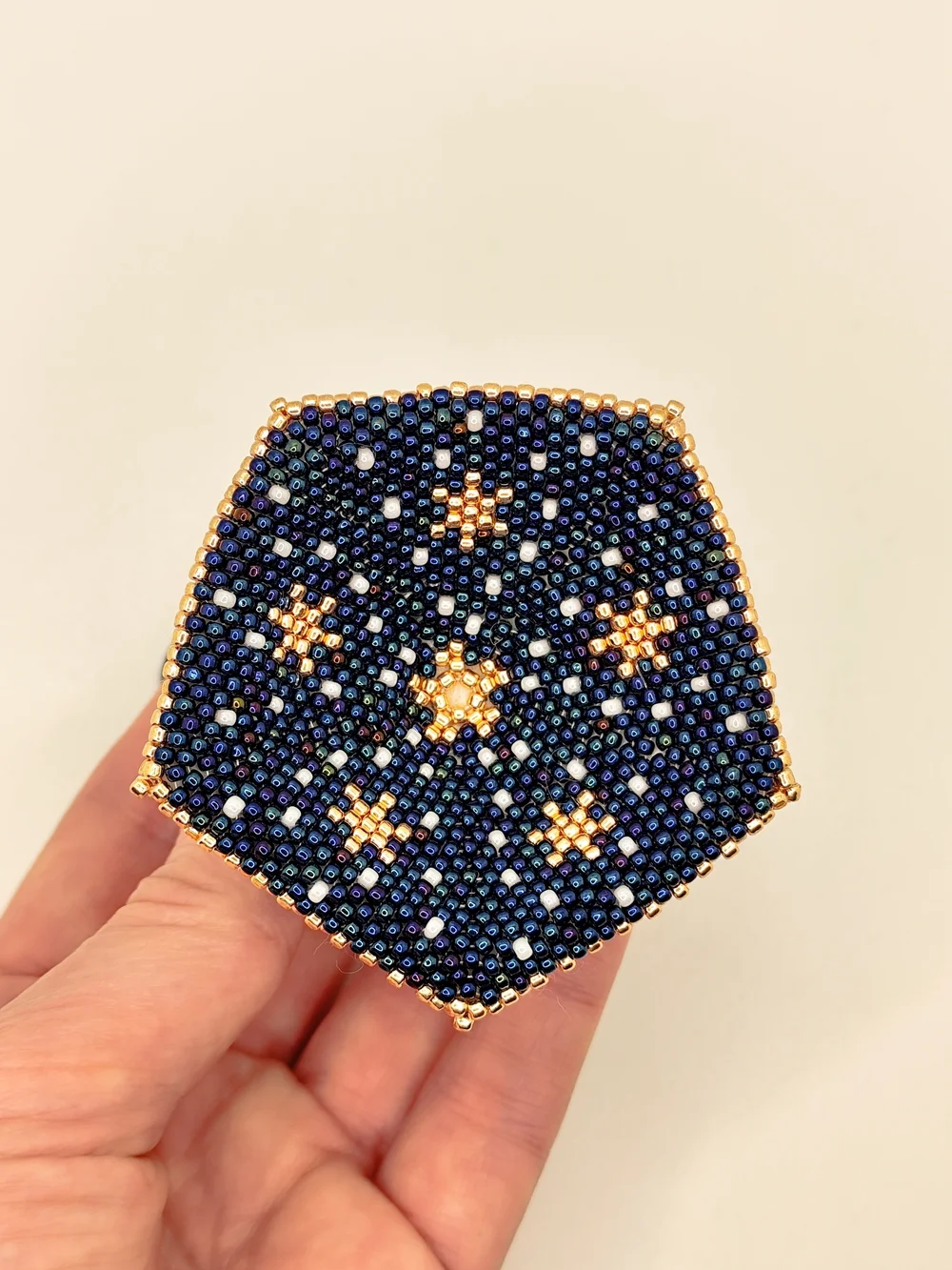 Handmade Blue Beaded Bell Ornament with Angel Design